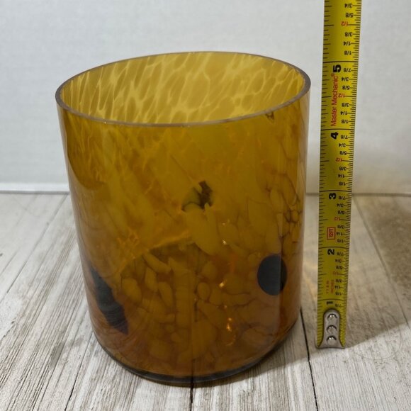 Vtg Studio Art Glass Candle Holder Amber Brown Tortoise Leopard Pattern 5'' Tall - Picture 2 of 4